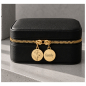 Preview: Personalisierte Schmuckschatulle mit Geburtsblume und Namen – Kleine Reise Schmuckbox aus Leder in Beige oder Schwarz – Geschenke für Sie